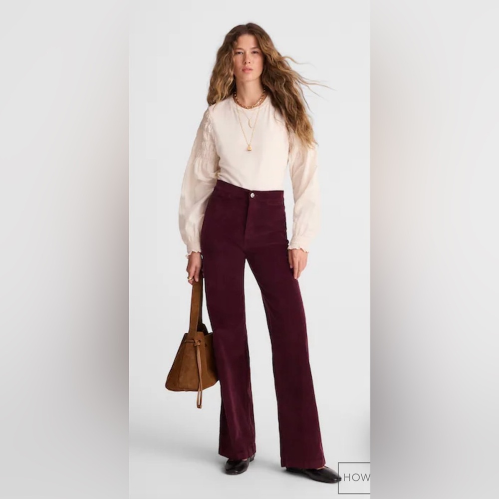 Madewell The Emmet Wide-Leg Pant in Corduroy Dark Pomegranate Size 28 NWT